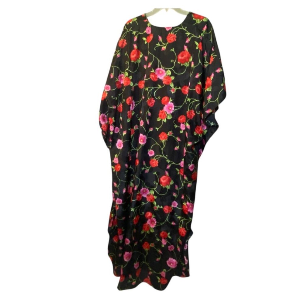 Floral Black Kaftan Dress One Size By Bellamaya Long Flowing Design Cottagecore - Picture 3 of 5